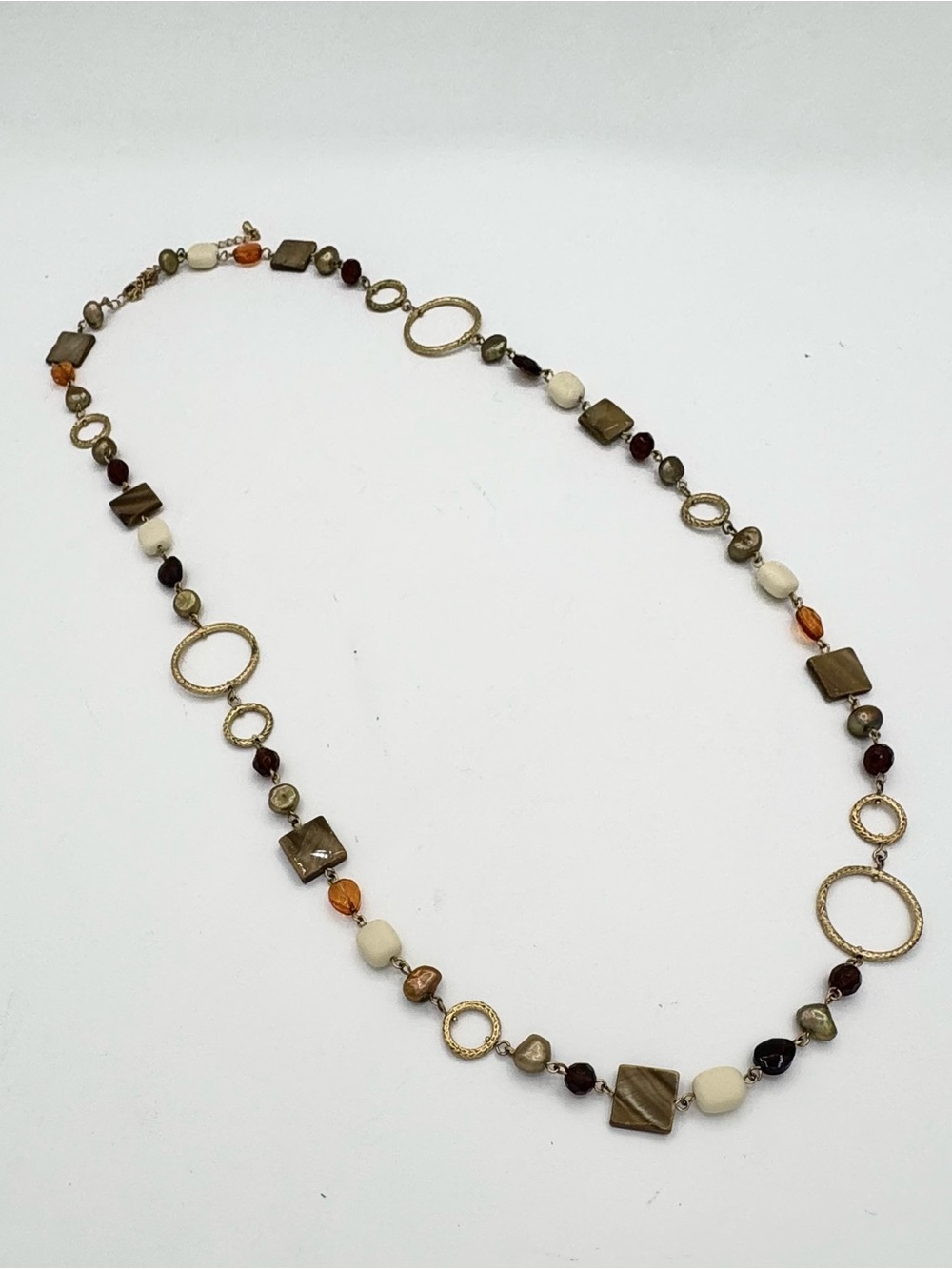 Lia Sophia “Cipriani” 37” Long with Mother of Pearl, Brown and Amber Beads - Picture 3 of 5